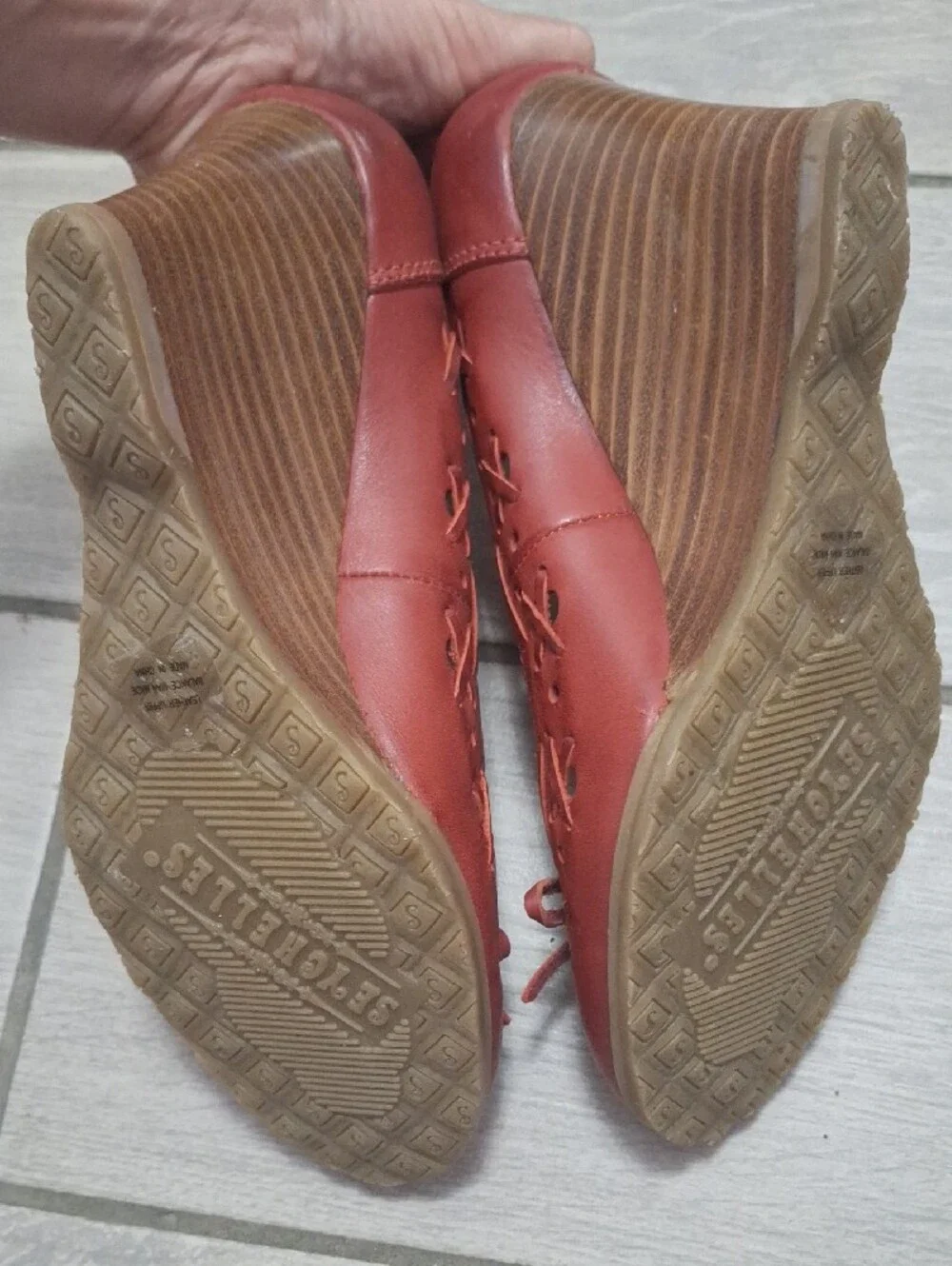 Seychelles Red Leather Wedge Heels with Bow